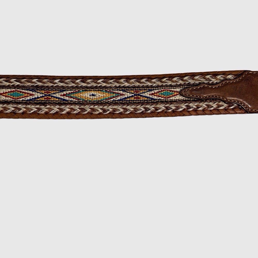 Tony Lama Leather Belt Men's Sz 34 Western Badlands Horsehair Ribbon Inlay Brown - Picture 11 of 12